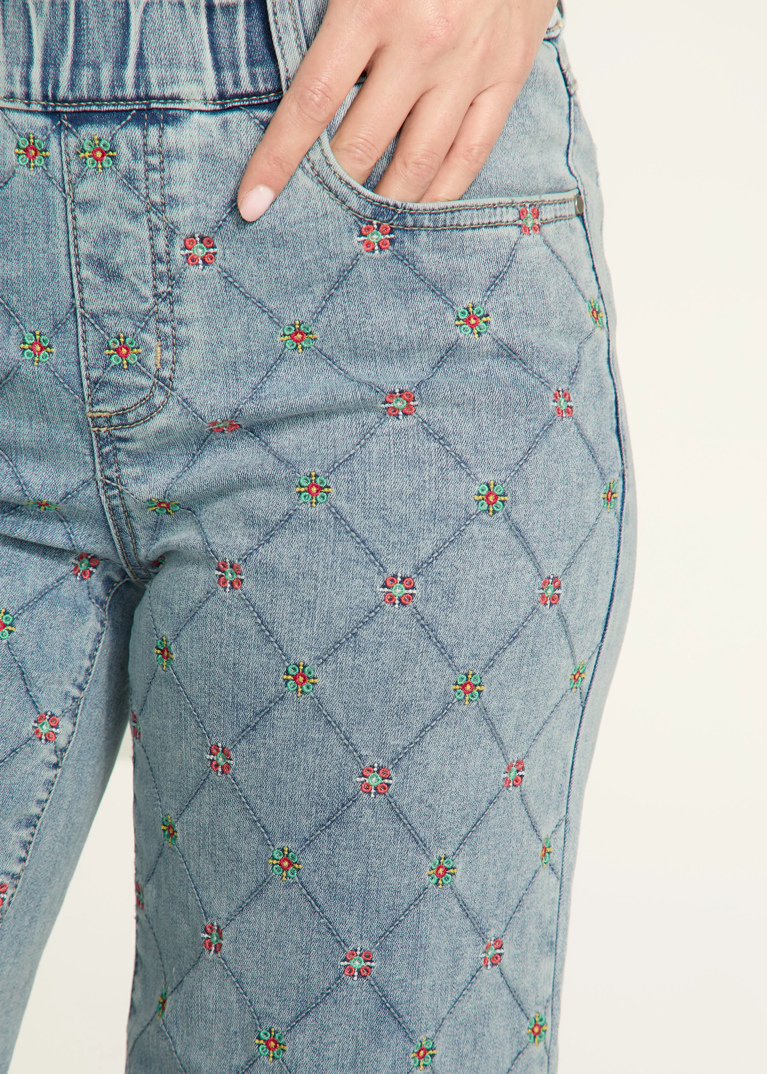 Pull-On Wide Crop Denim, Light Med