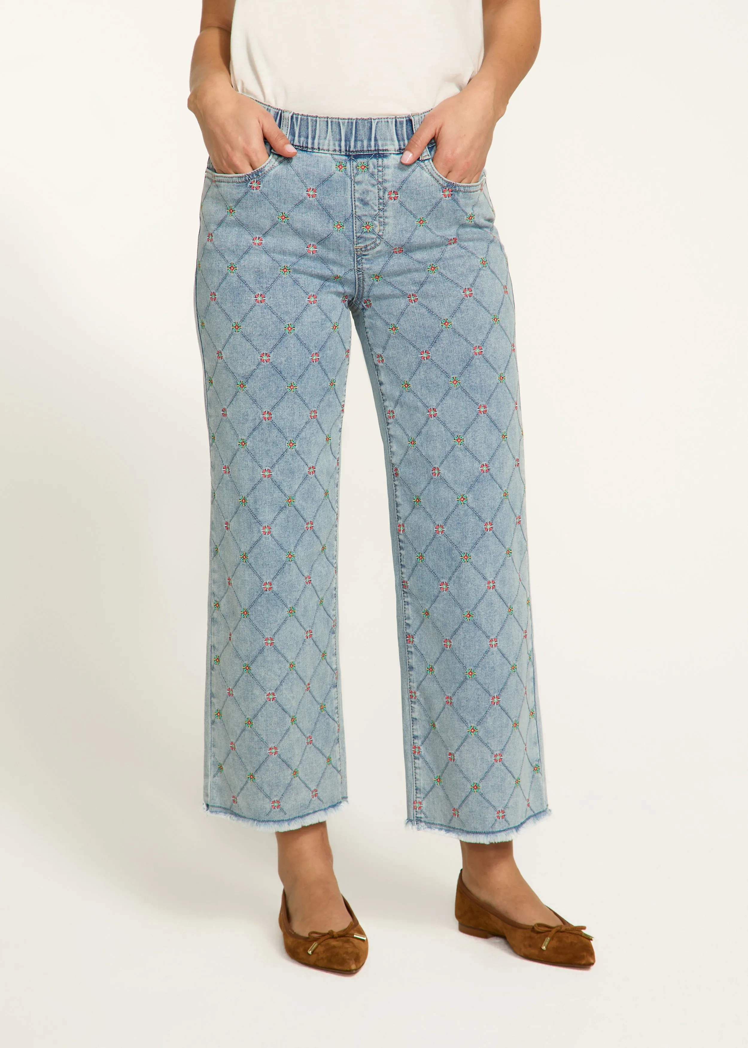 Pull-On Wide Crop Denim, Light Med