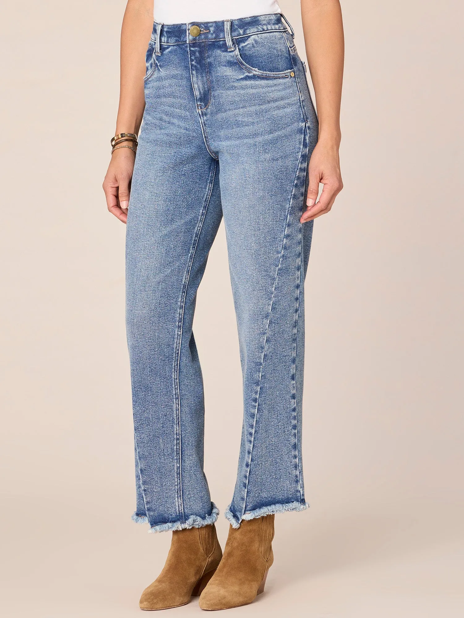 "Ab"solution High Rise Ankle Length Straight Leg Jeans with Fray Hem