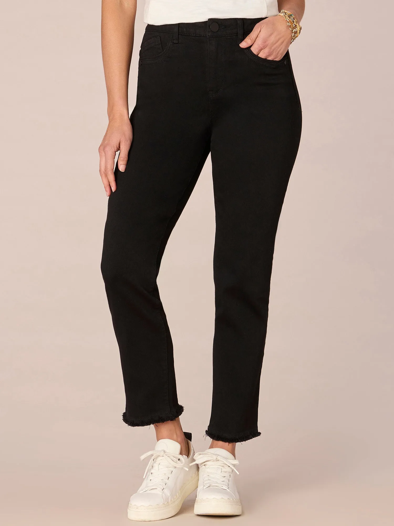 "Ab"solution High Rise Cascading "D" Pocket Slim Straight Jeans