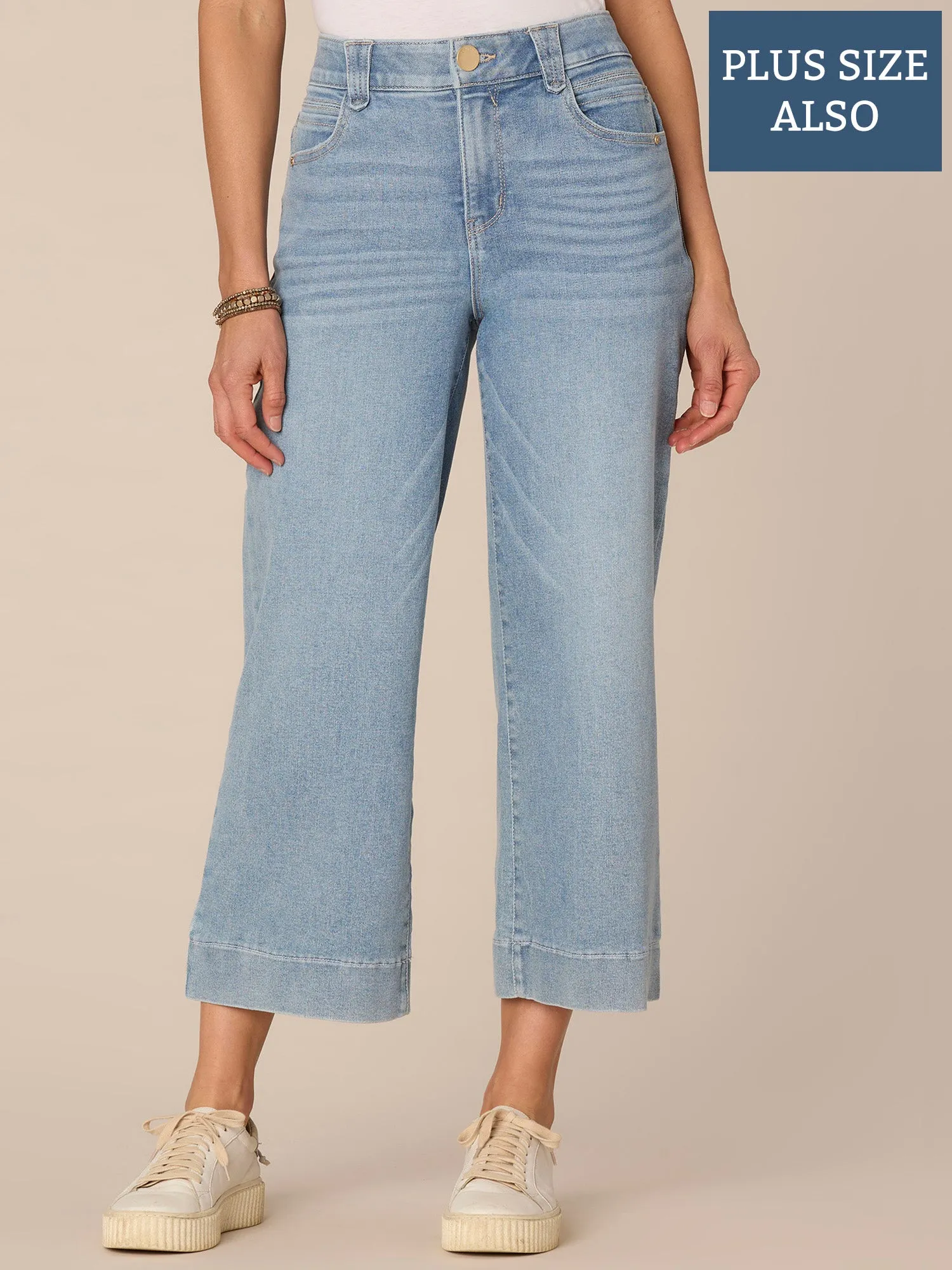 "Ab"solution High Rise Cropped Hem Plus Size Wide Leg Jeans
