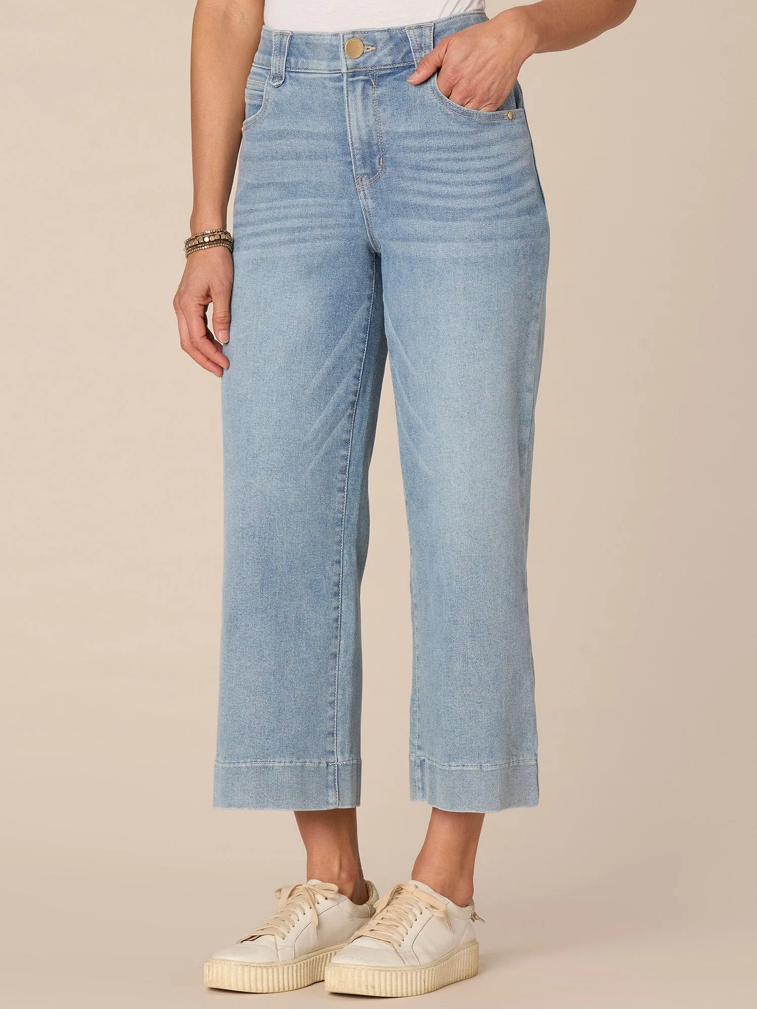 "Ab"solution High Rise Cropped Hem Plus Size Wide Leg Jeans