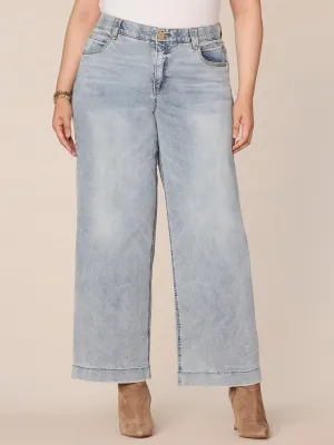 "Ab"solution High Rise Faded Wide Leg Plus Size Jeans