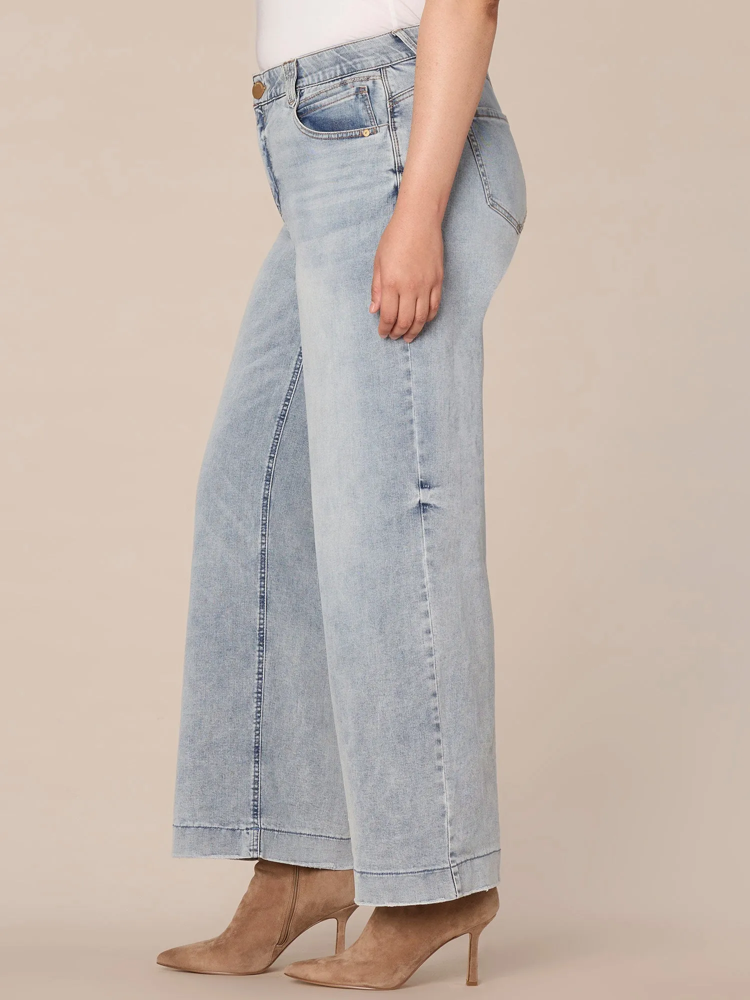 "Ab"solution High Rise Faded Wide Leg Plus Size Jeans