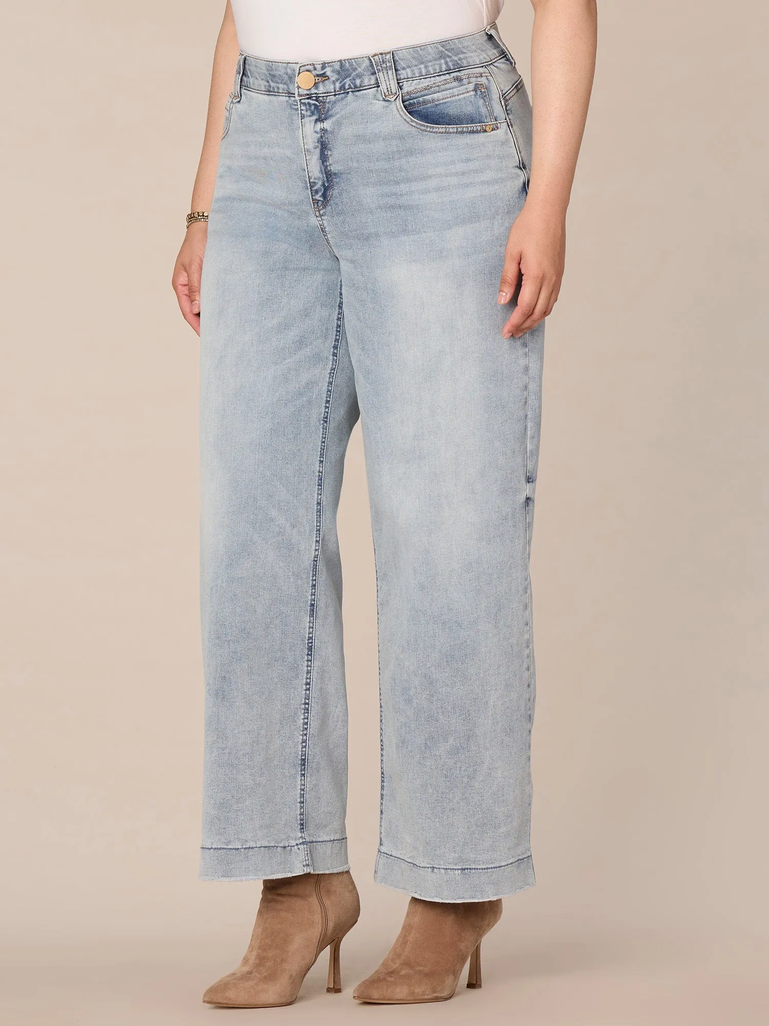 "Ab"solution High Rise Faded Wide Leg Plus Size Jeans