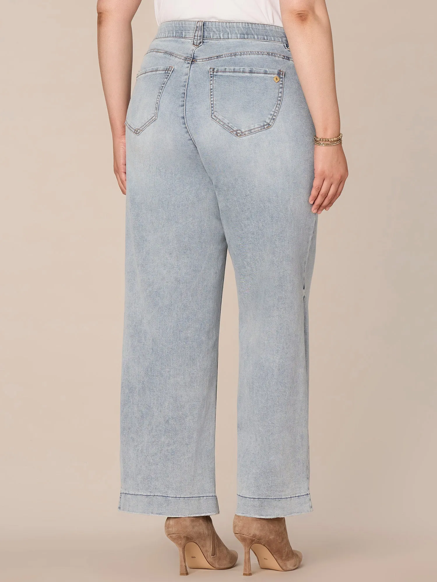 "Ab"solution High Rise Faded Wide Leg Plus Size Jeans