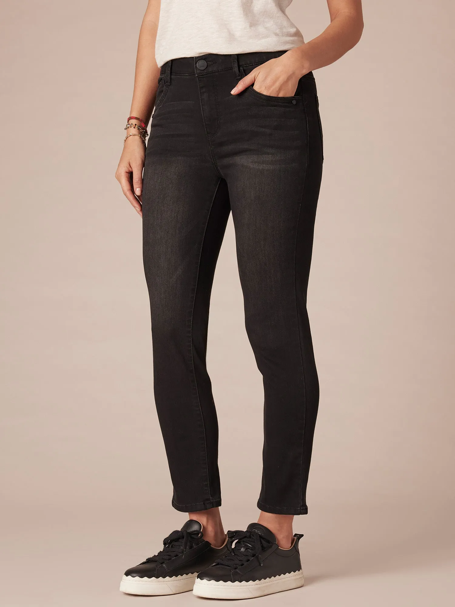 "Ab"solution® High Rise Petite Black Denim Skinny Jeans