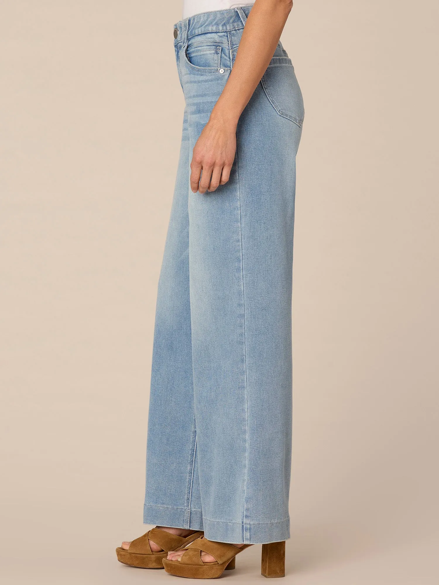 "Ab"solution High Rise Petite Wide Leg Jeans with Fading Detail