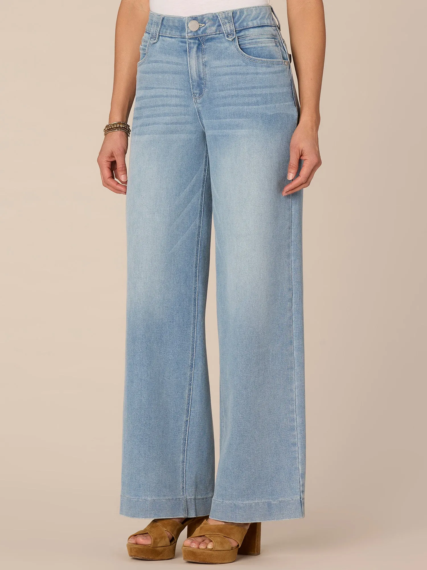 "Ab"solution High Rise Petite Wide Leg Jeans with Fading Detail