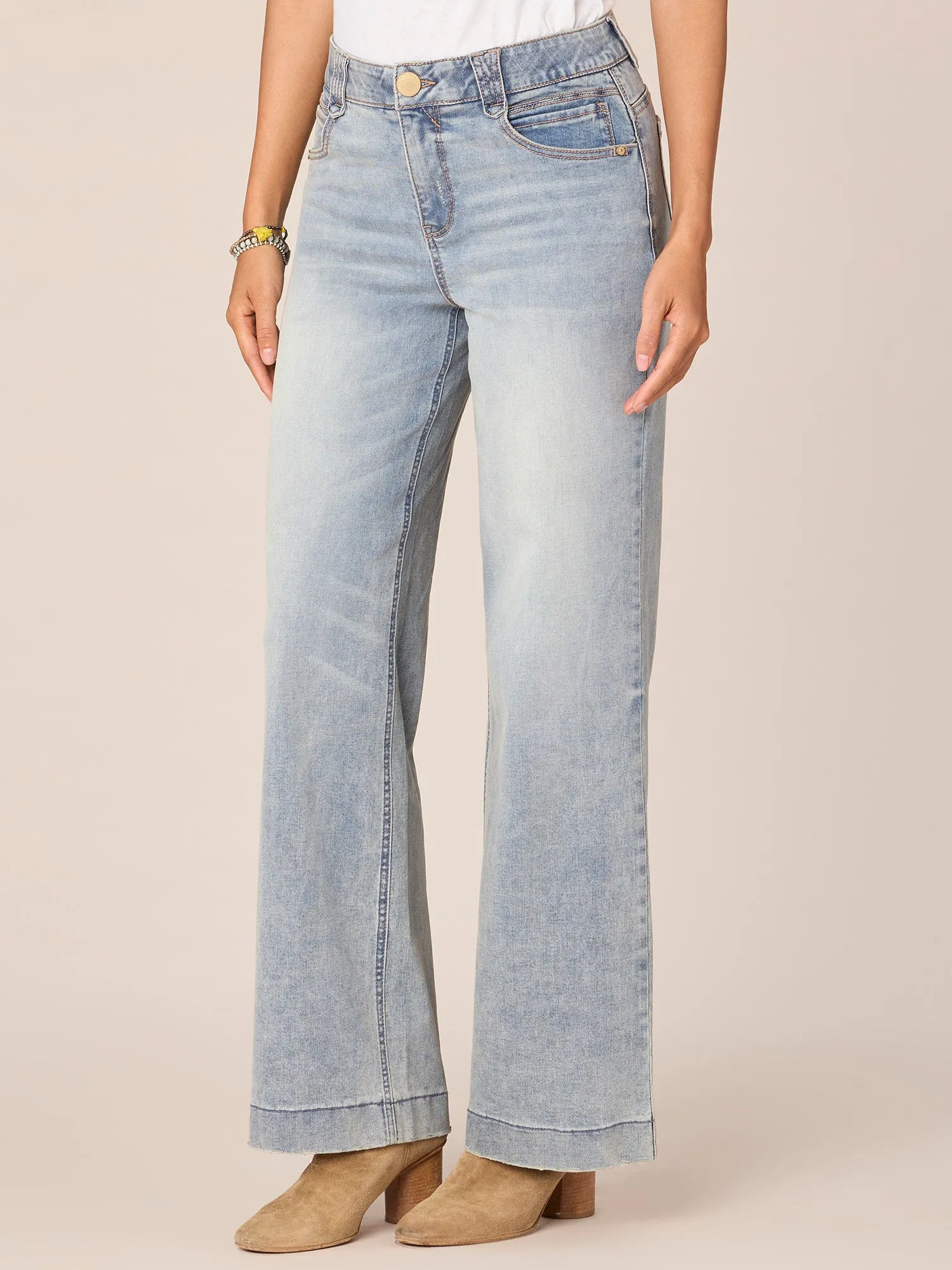 "Ab"solution High Rise Wide Leg Jeans with Subtle Fading Detail
