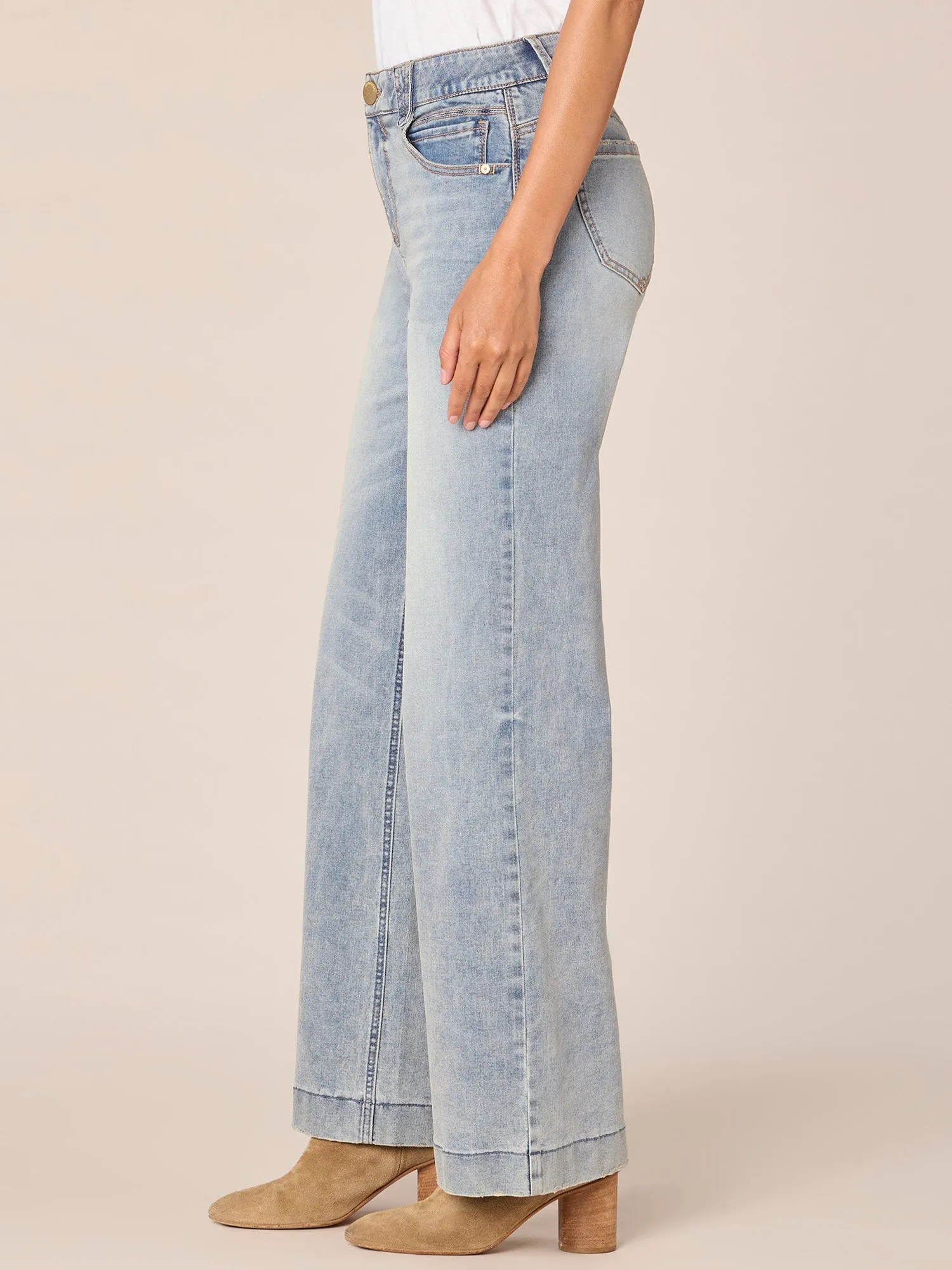 "Ab"solution High Rise Wide Leg Jeans with Subtle Fading Detail