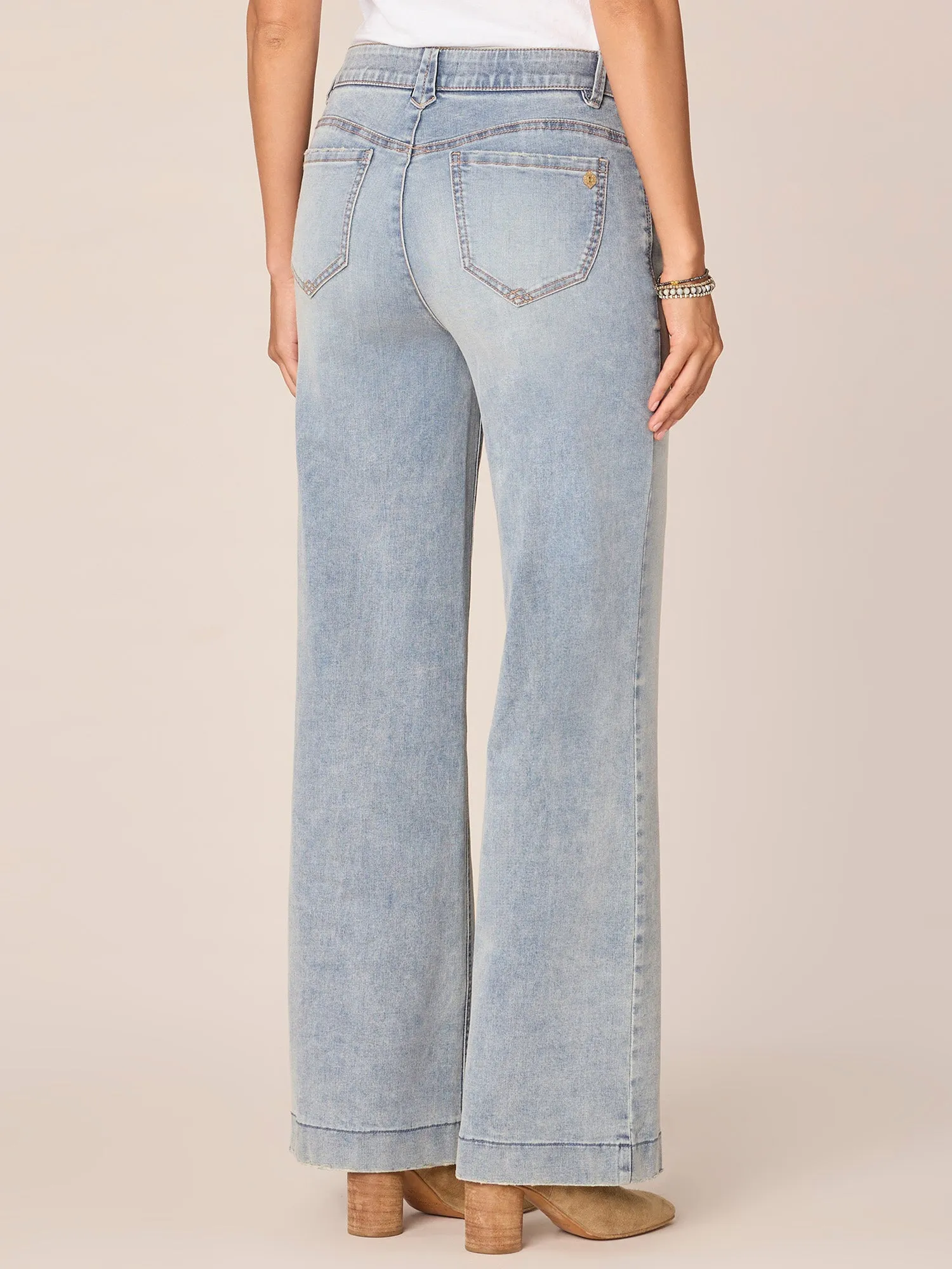 "Ab"solution High Rise Wide Leg Jeans with Subtle Fading Detail