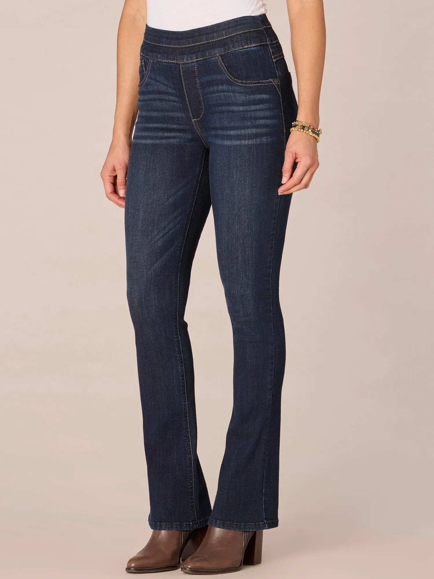 "Ab"solution Indigo High Rise Itty Bitty Boot Glider Jeans