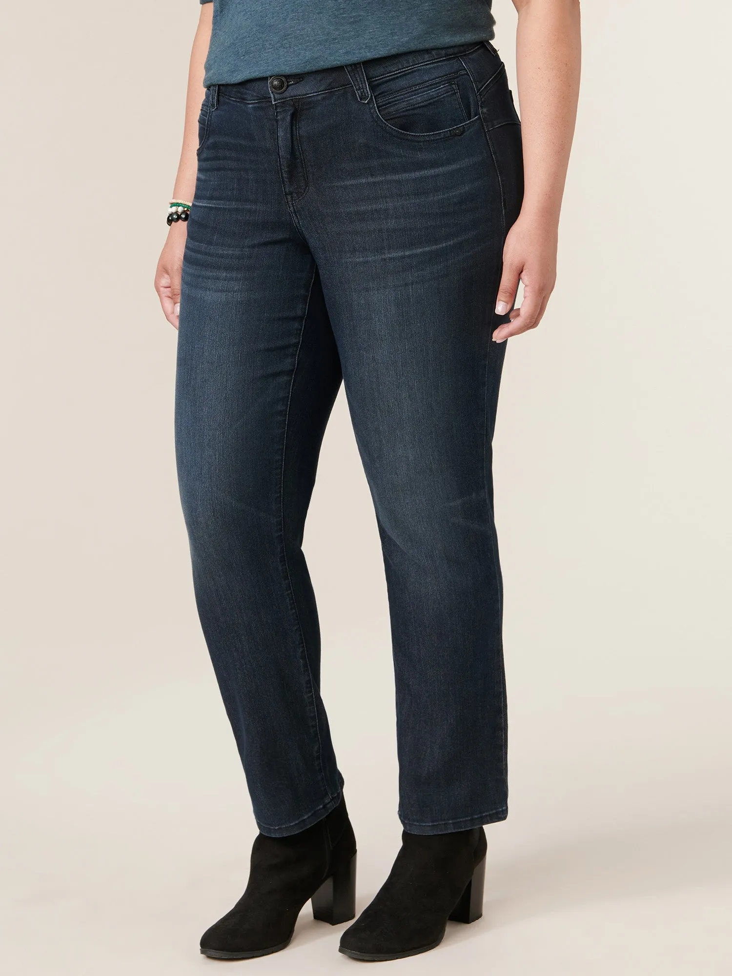 "Ab"solution® Mid Rise Dark Indigo Straight Leg Plus Jeans