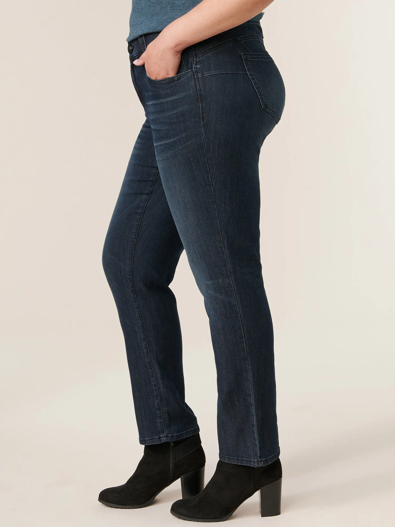 "Ab"solution® Mid Rise Dark Indigo Straight Leg Plus Jeans