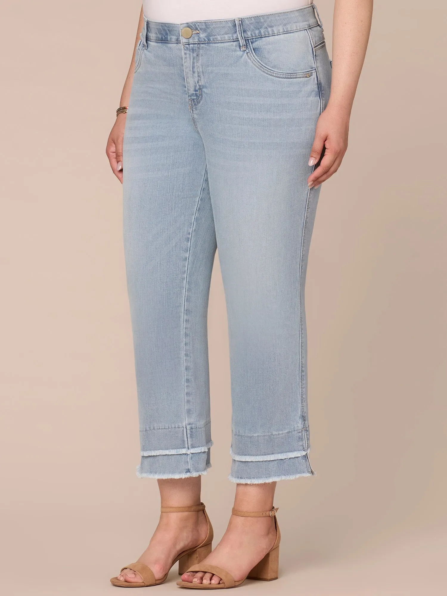 "Ab"solution Mid-Rise Double Layer Fray Hem Flare Plus Size Jeans