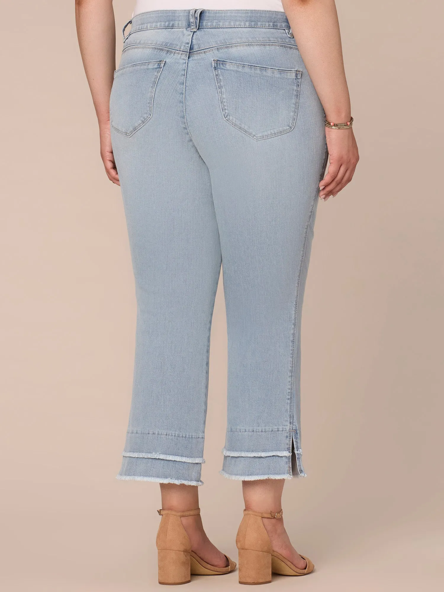 "Ab"solution Mid-Rise Double Layer Fray Hem Flare Plus Size Jeans