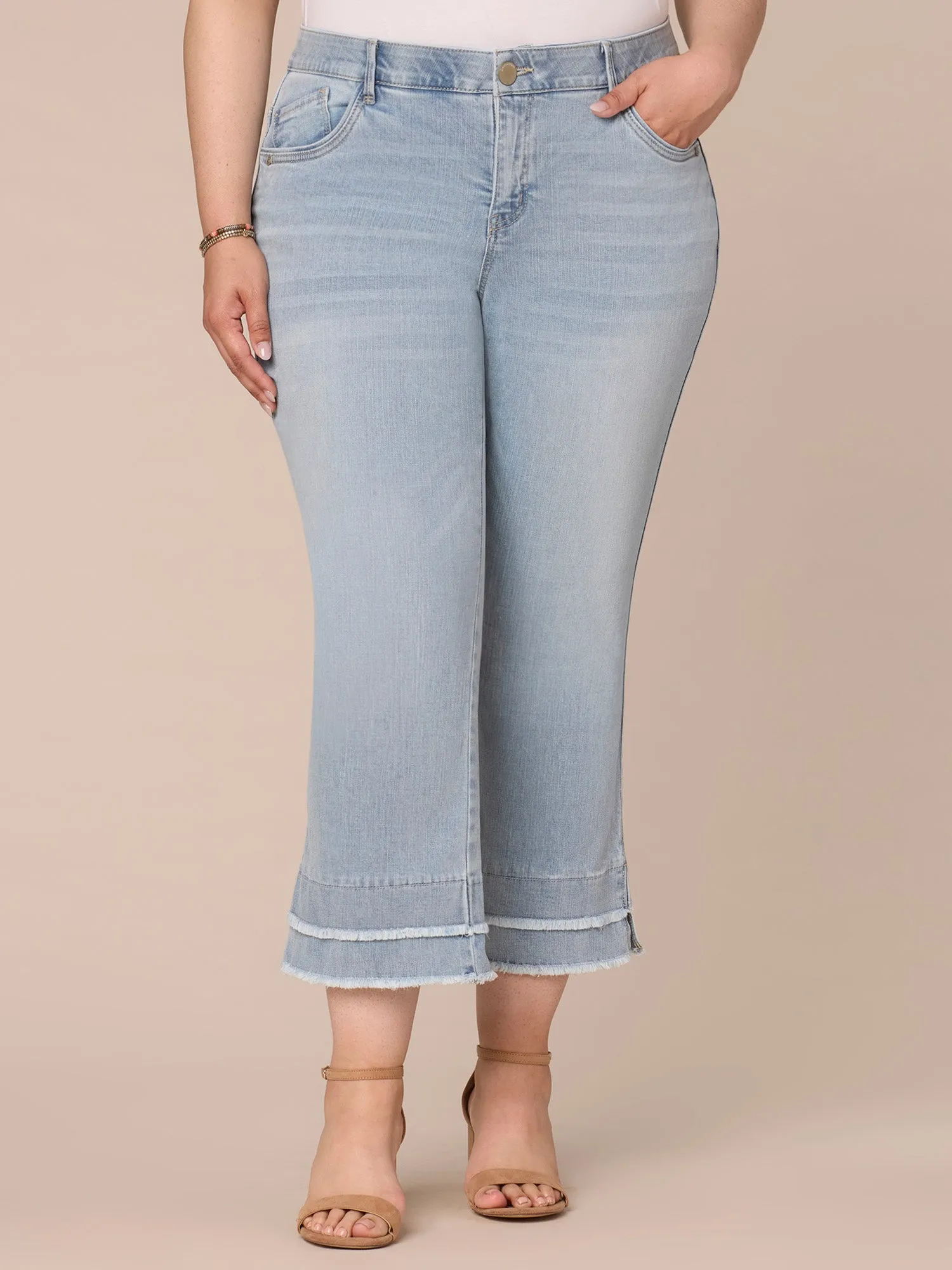 "Ab"solution Mid-Rise Double Layer Fray Hem Flare Plus Size Jeans