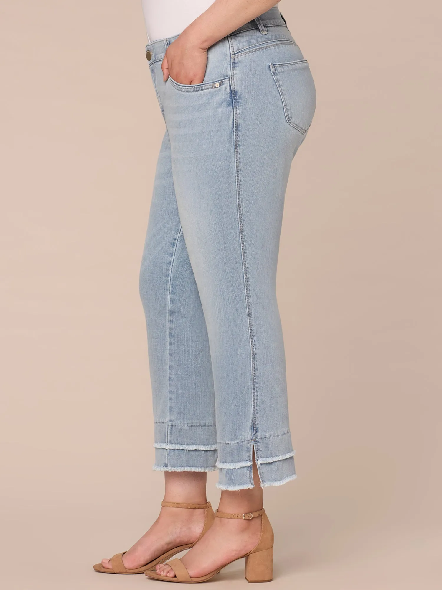 "Ab"solution Mid-Rise Double Layer Fray Hem Flare Plus Size Jeans