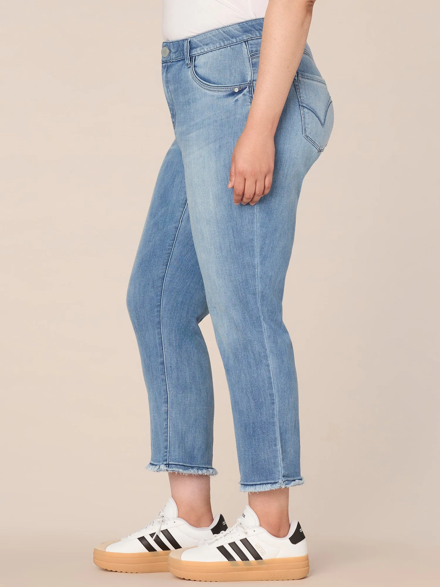 "Ab"solution Plus Size Cascading "D" Back Pocket Slim Straight Jean