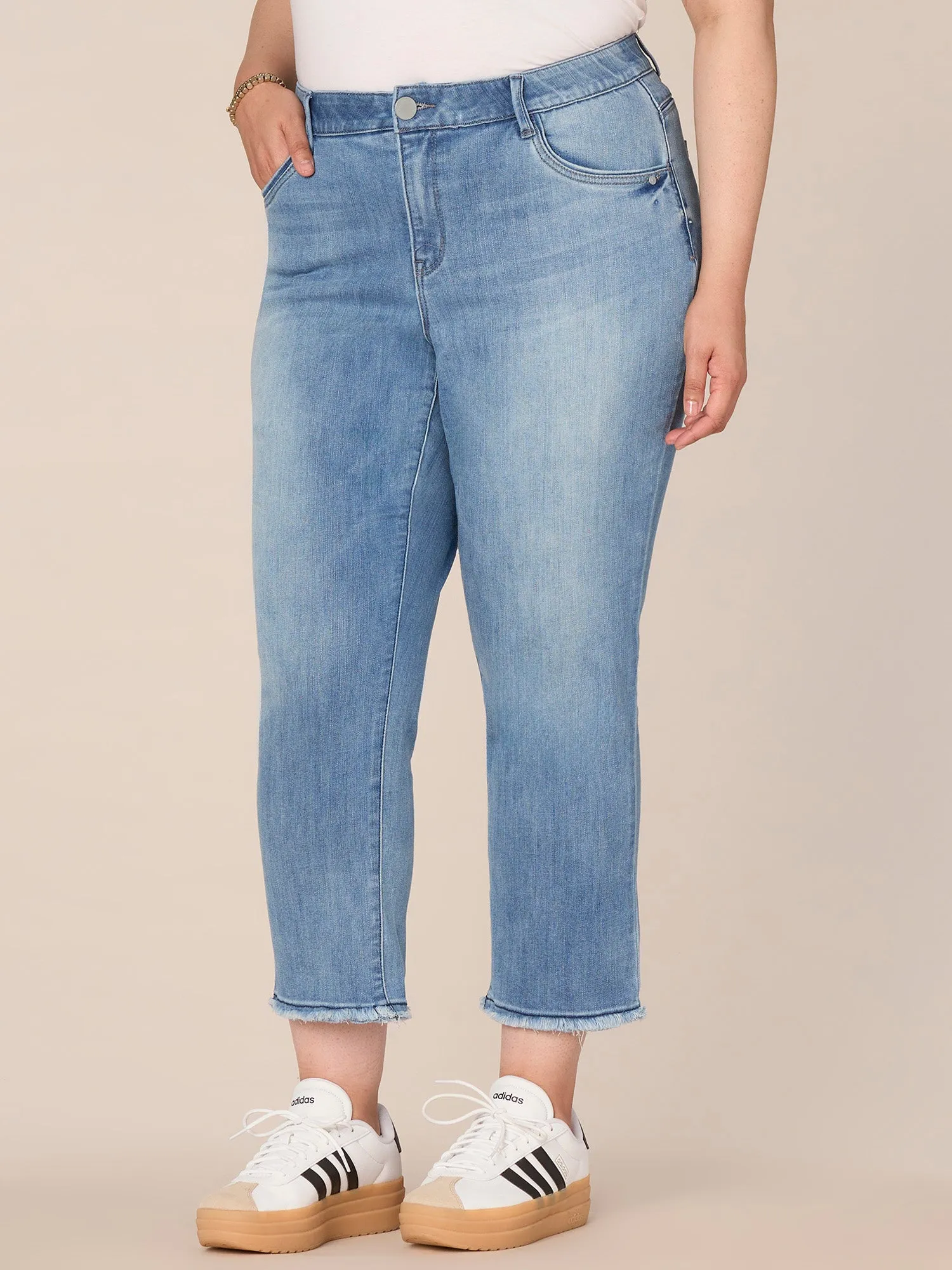 "Ab"solution Plus Size Cascading "D" Back Pocket Slim Straight Jean