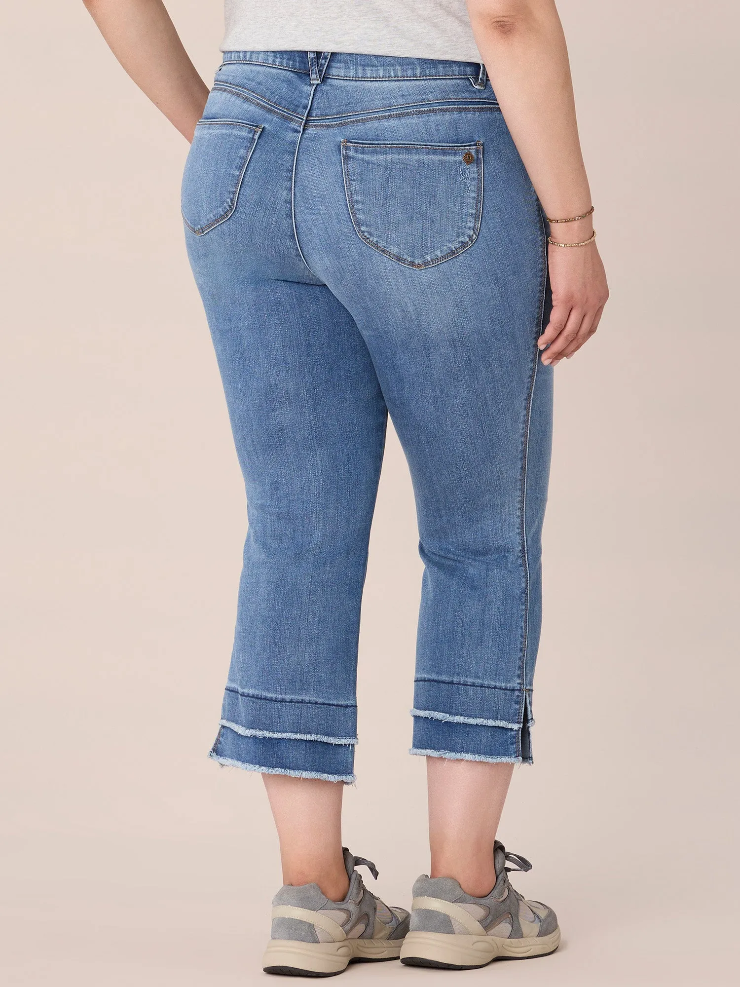 "Ab"solution Plus Size Fray Hem Kick Flare Jean