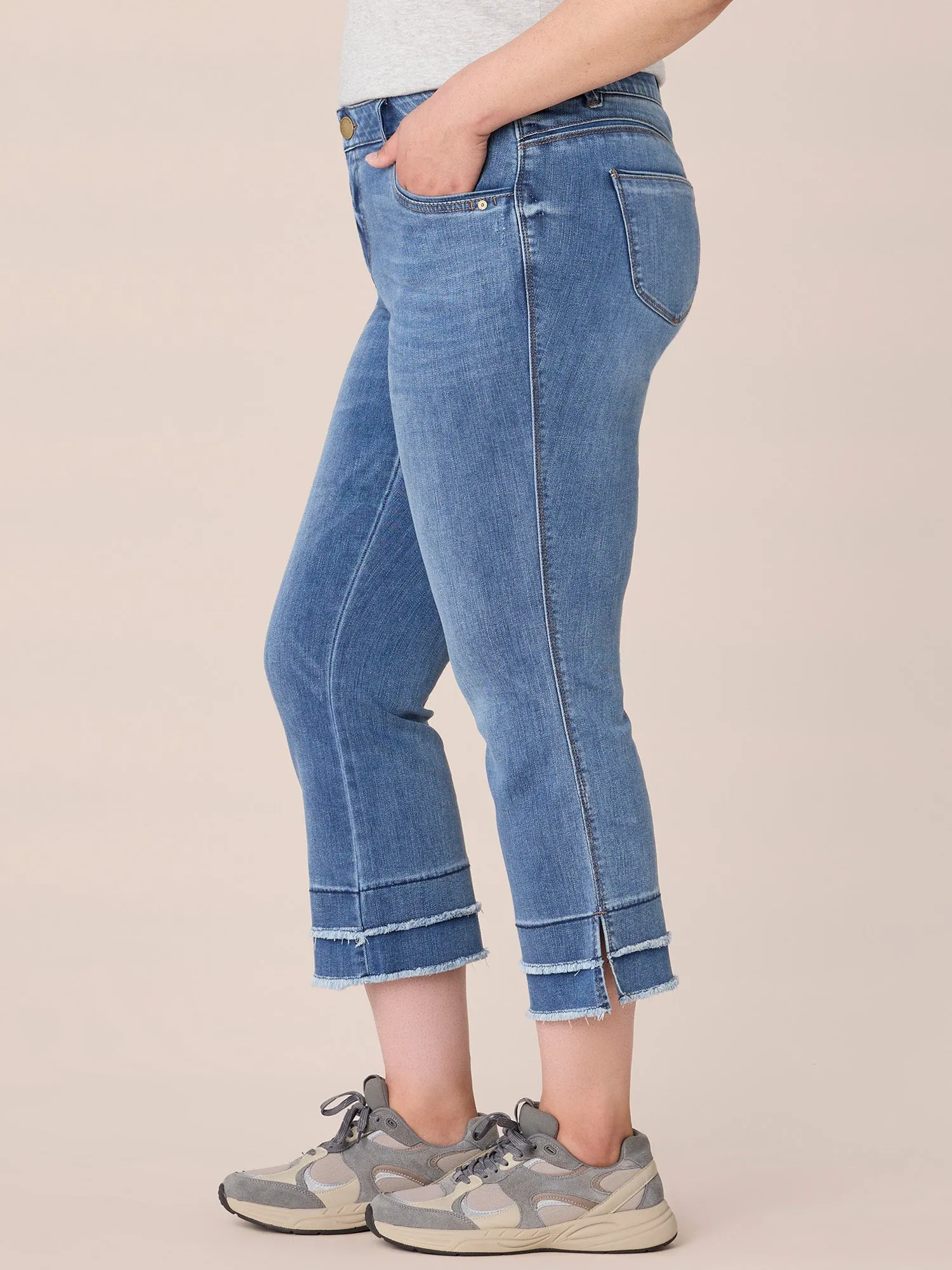 "Ab"solution Plus Size Fray Hem Kick Flare Jean