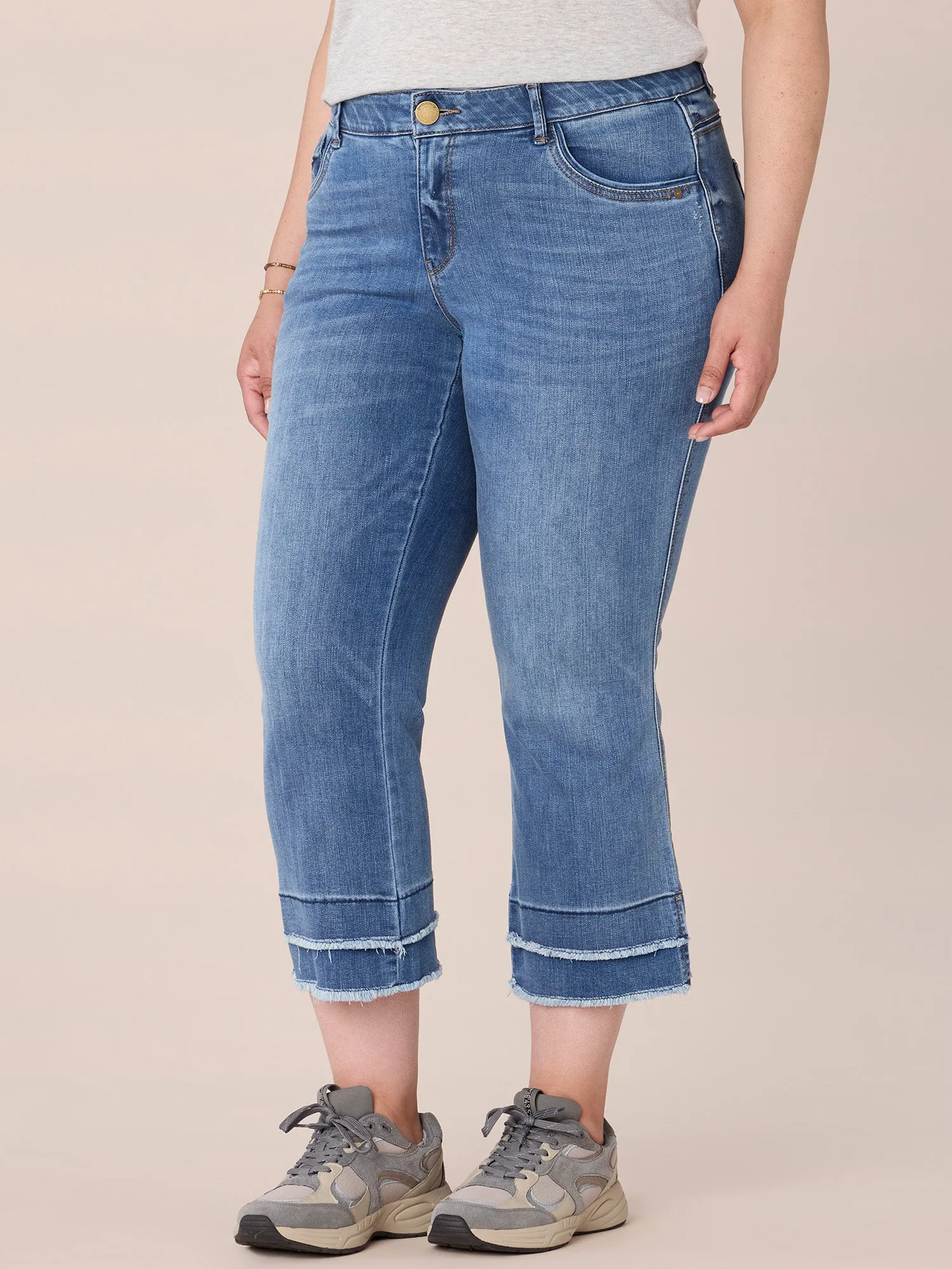 "Ab"solution Plus Size Fray Hem Kick Flare Jean