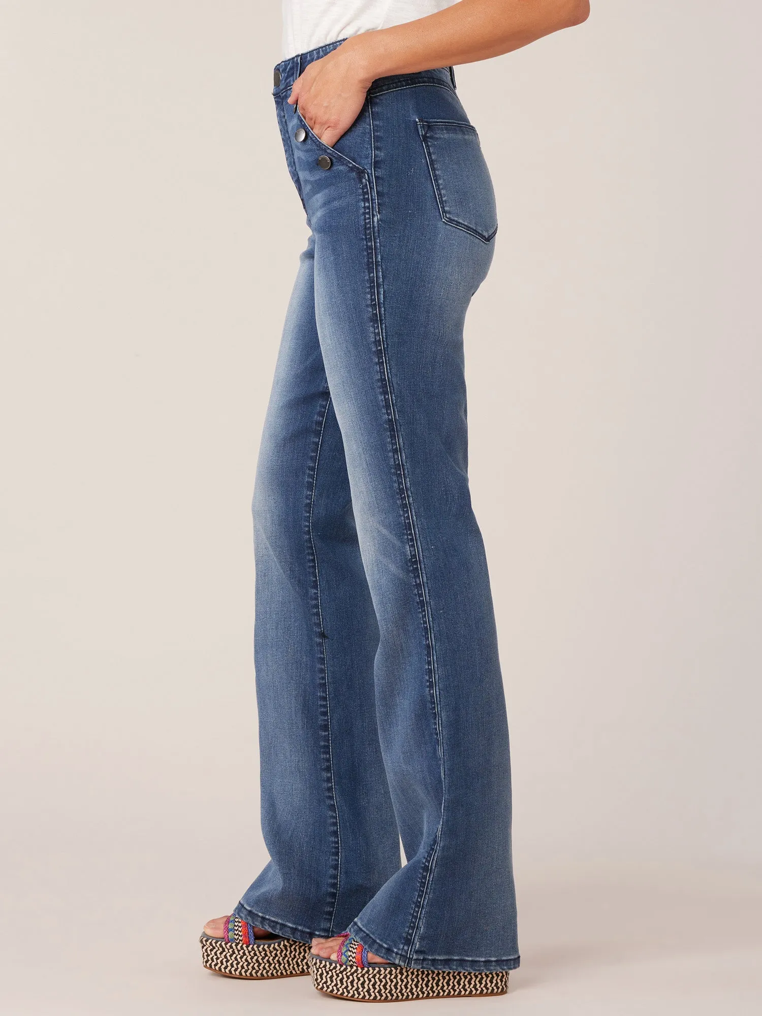 "Ab"solution Sailor Button Long Flare Petite Jeans