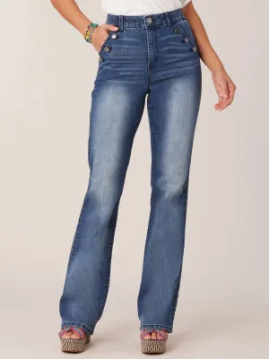 "Ab"solution Sailor Button Long Flare Petite Jeans