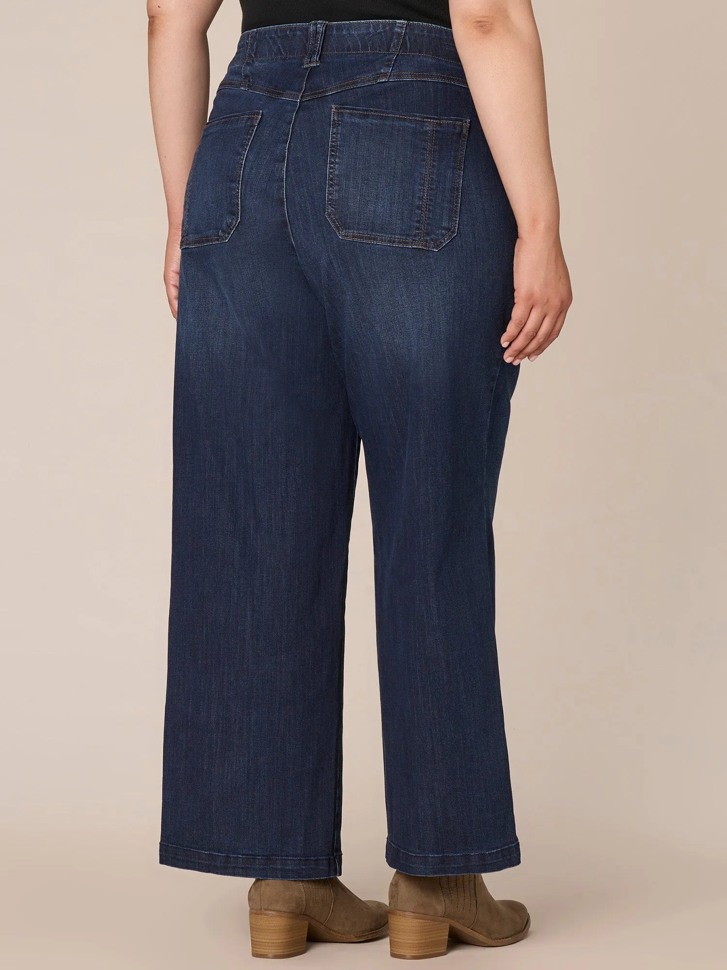 "Ab"solution Skyrise Wide Leg Plus Size Jeans with Center Front Seams