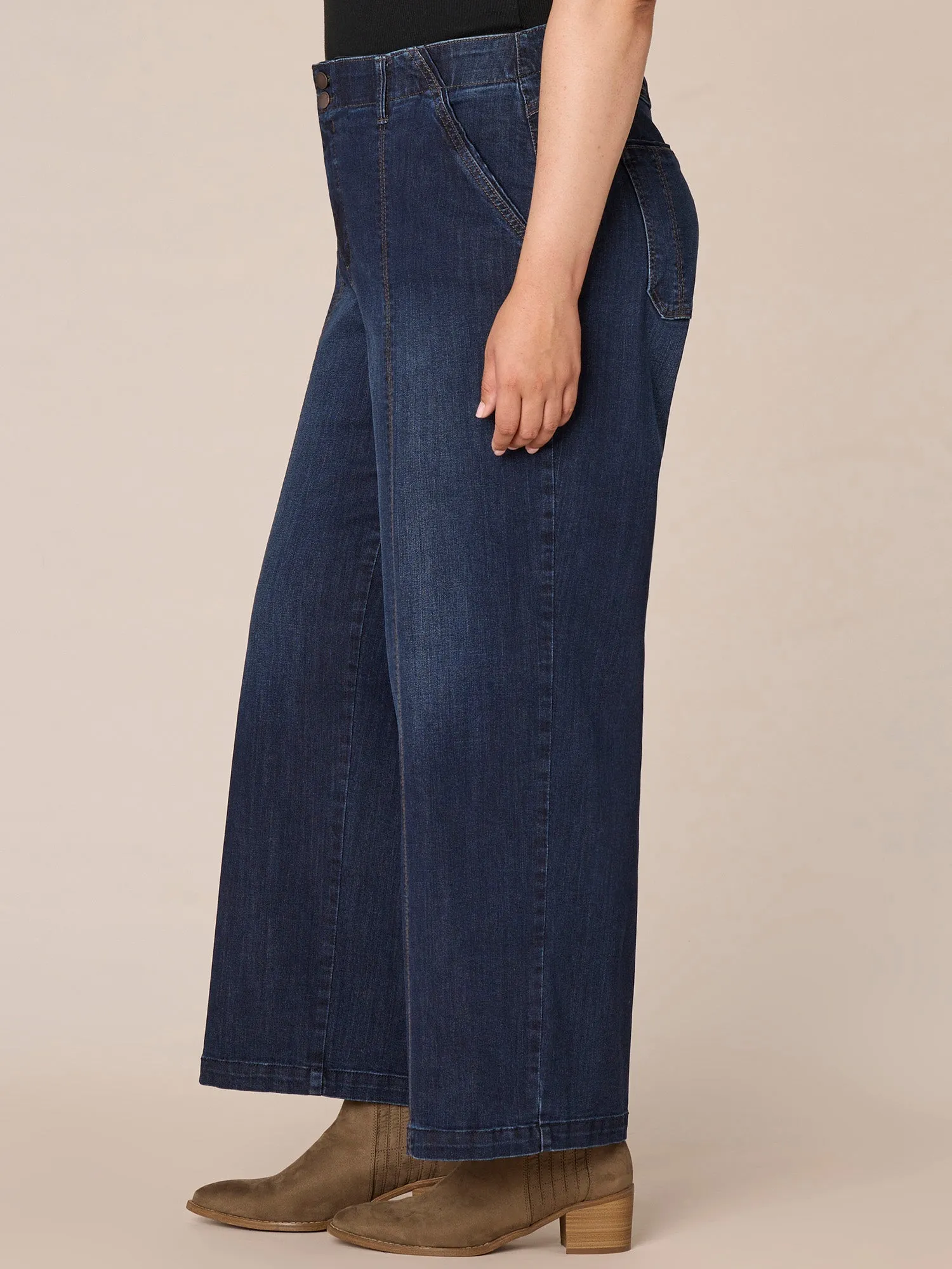 "Ab"solution Skyrise Wide Leg Plus Size Jeans with Center Front Seams