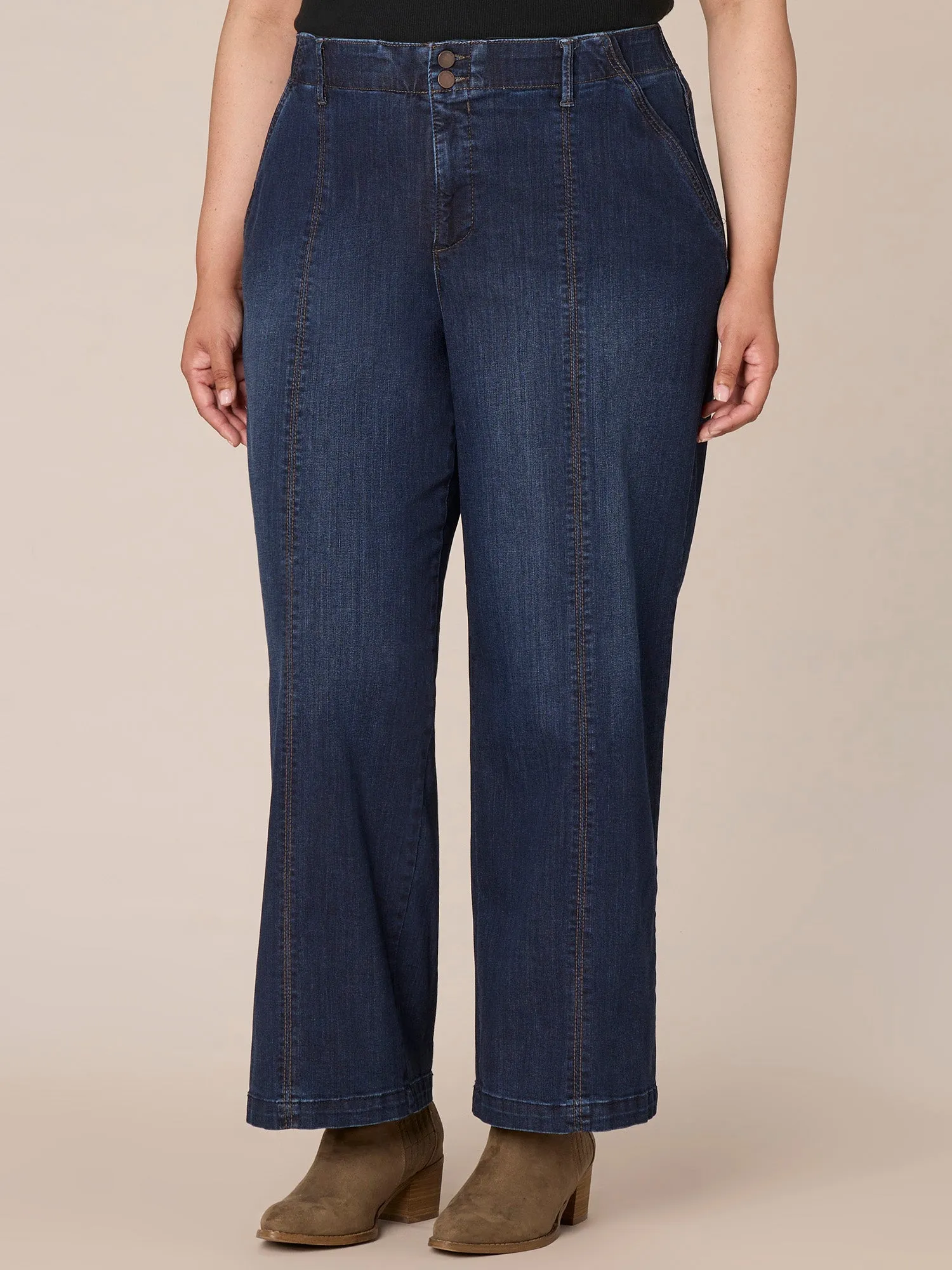 "Ab"solution Skyrise Wide Leg Plus Size Jeans with Center Front Seams