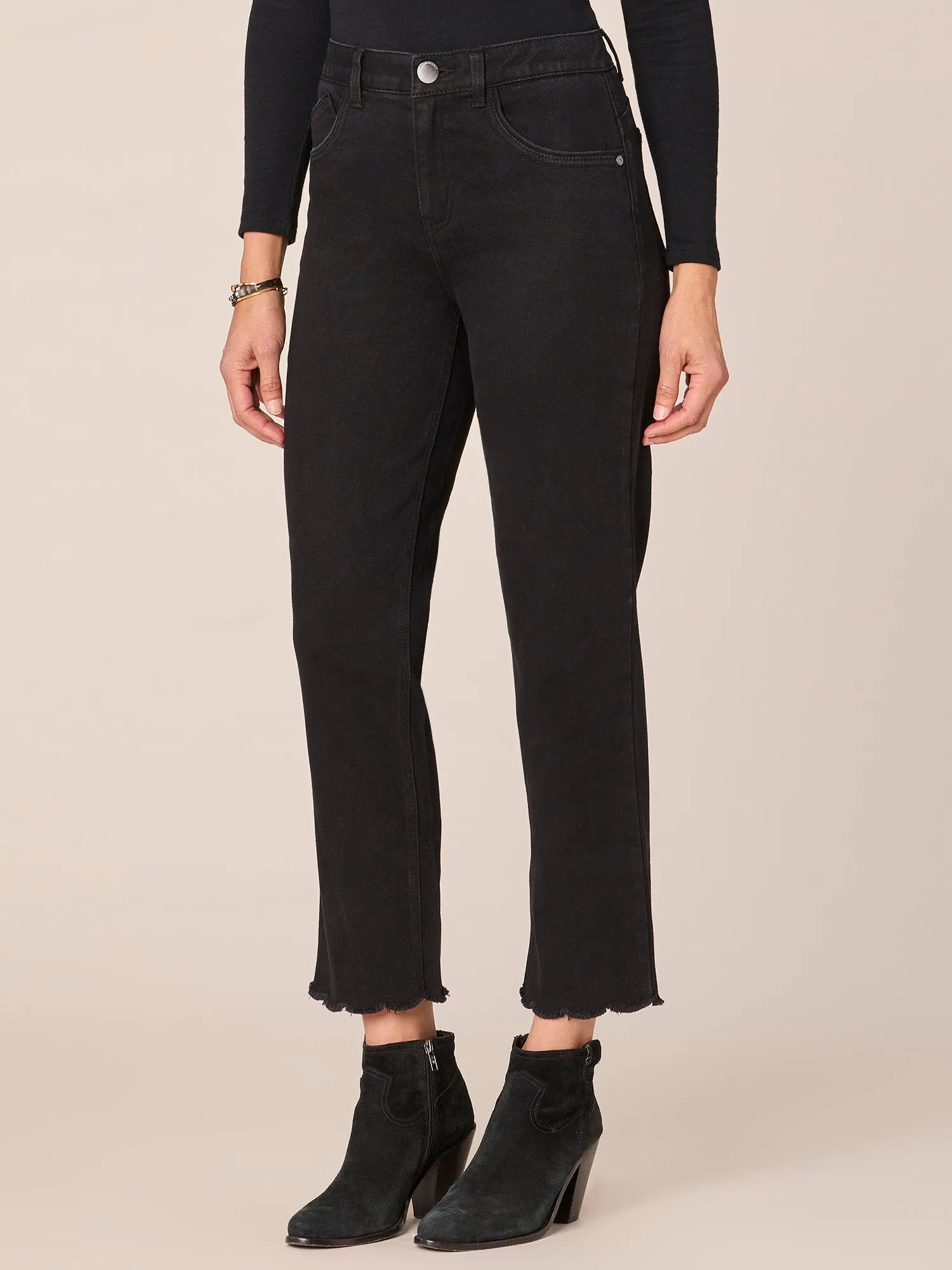 "Ab"solution Slim Straight Jeans with Cropped Scallop Fray Hem