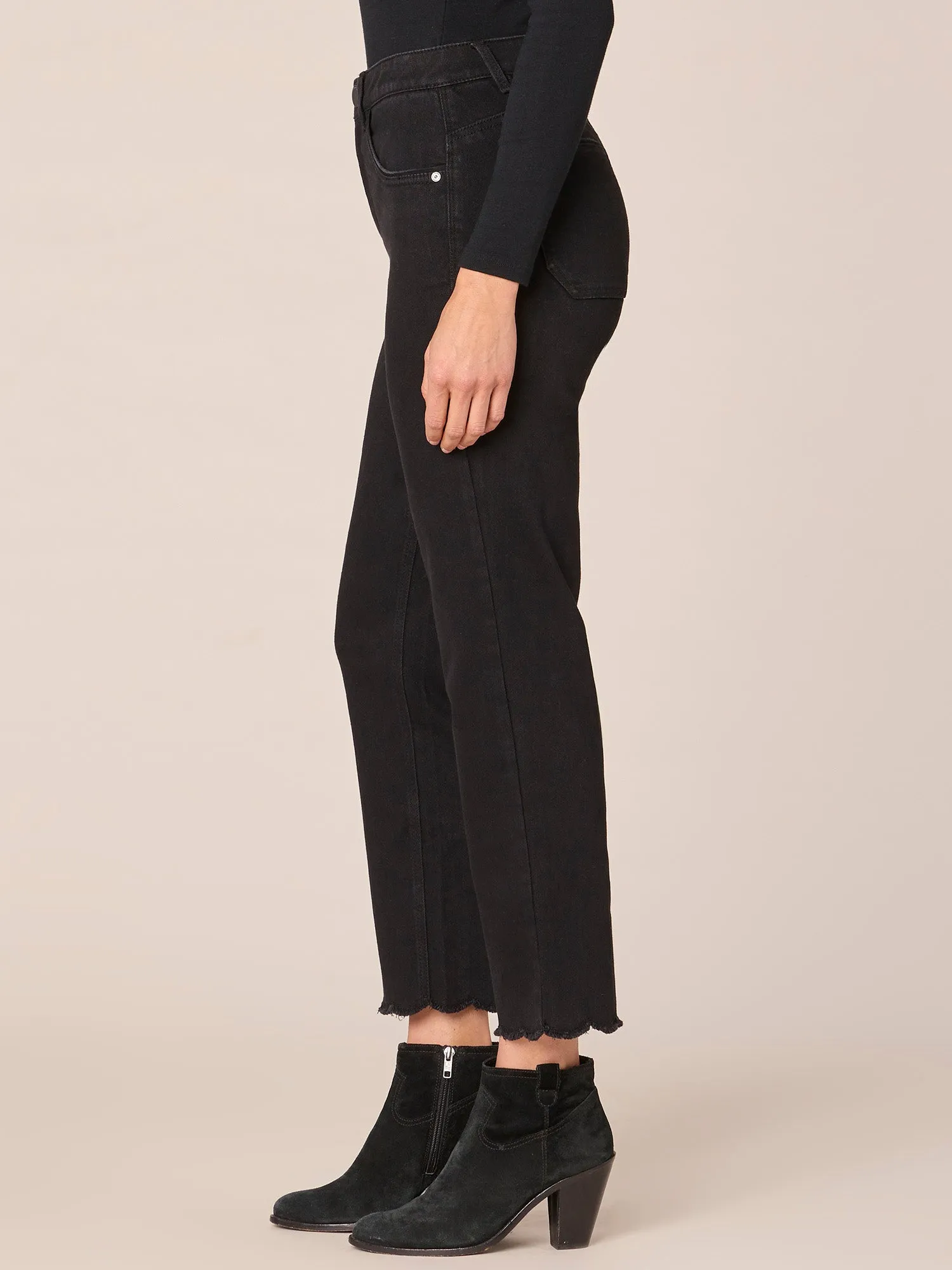 "Ab"solution Slim Straight Jeans with Cropped Scallop Fray Hem