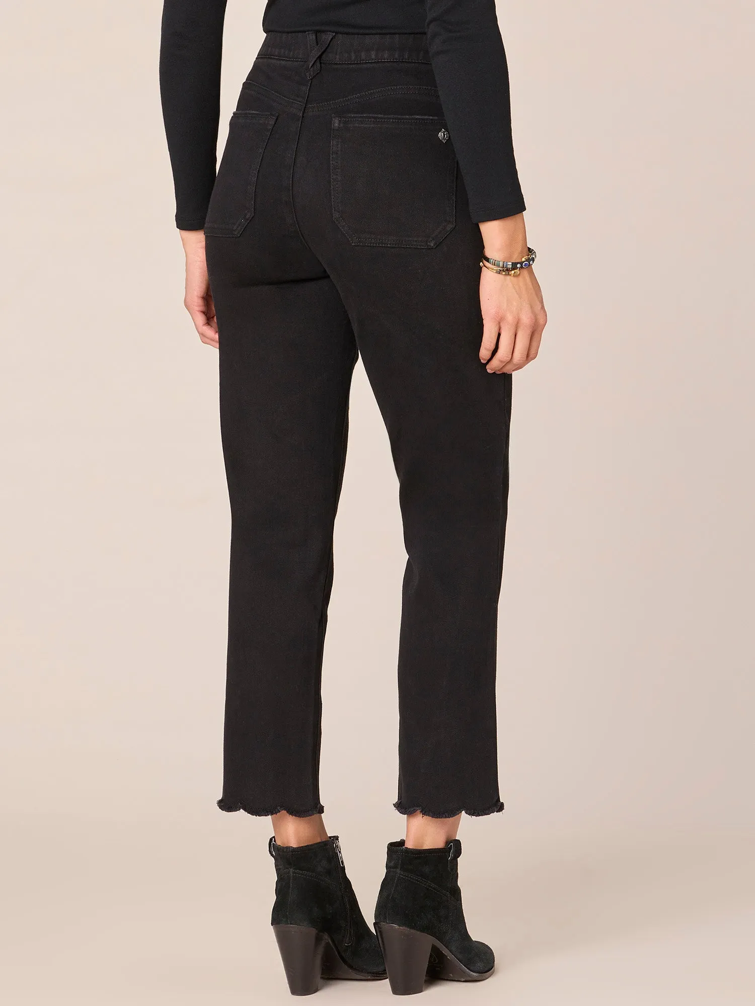 "Ab"solution Slim Straight Jeans with Cropped Scallop Fray Hem