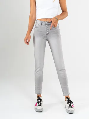 Ref: 065679 Jean skinny, stretch, tiro alto, botones delanteros, gris claro