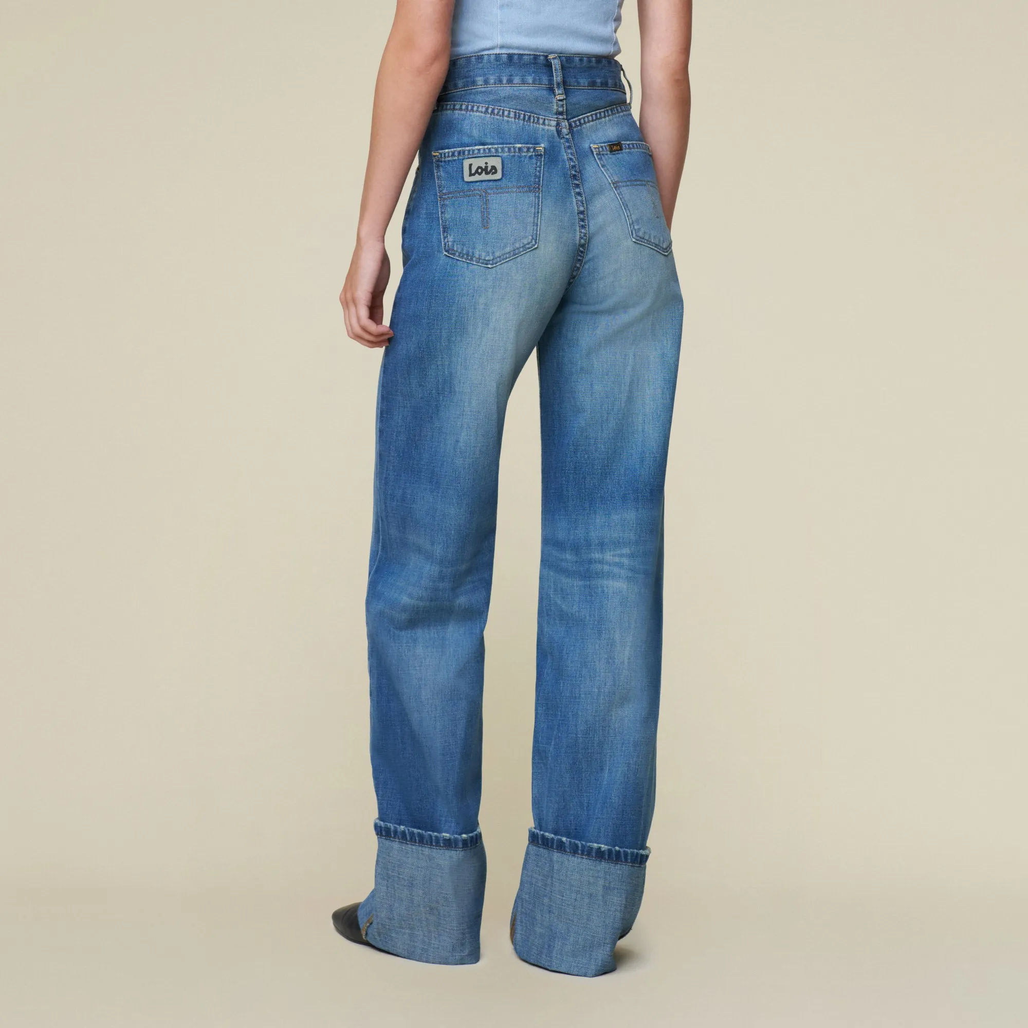Rosa Turn Up Kros Regen Stone - High Rise Wide Fit