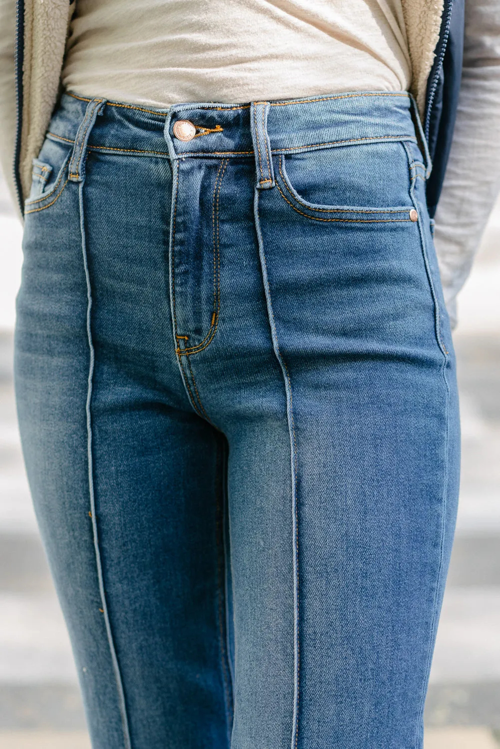 Sally High Rise Front Seam Detail & Cuffed Straight Fit Jeans