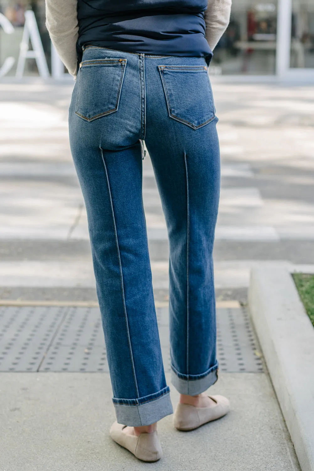 Sally High Rise Front Seam Detail & Cuffed Straight Fit Jeans