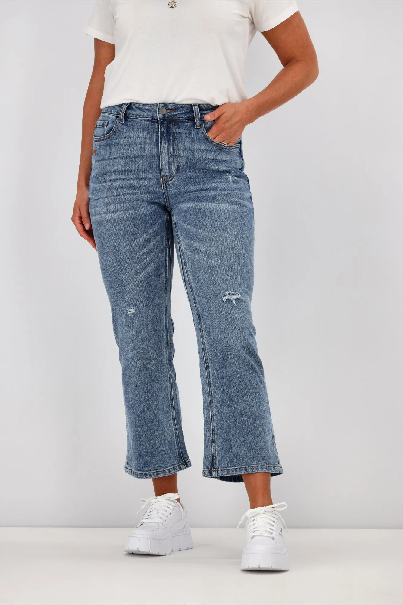 Shine On Label Myles Cropped Flare Vintage Blue