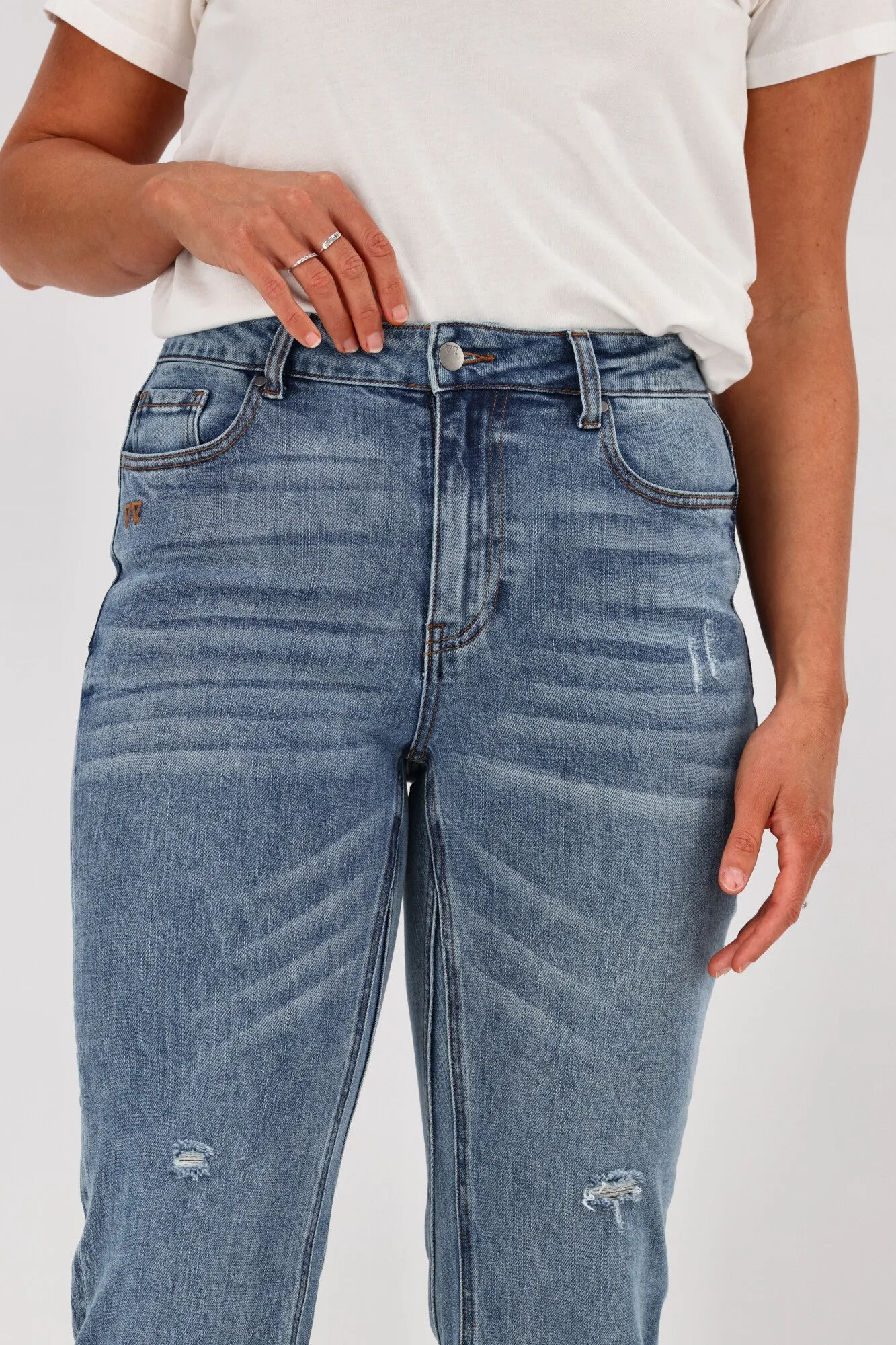Shine On Label Myles Cropped Flare Vintage Blue
