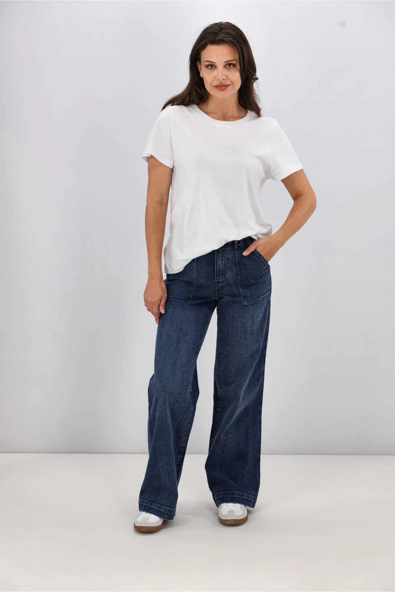 Shine On Label Noah Wide Leg Patch Pocket Jeans Indigo