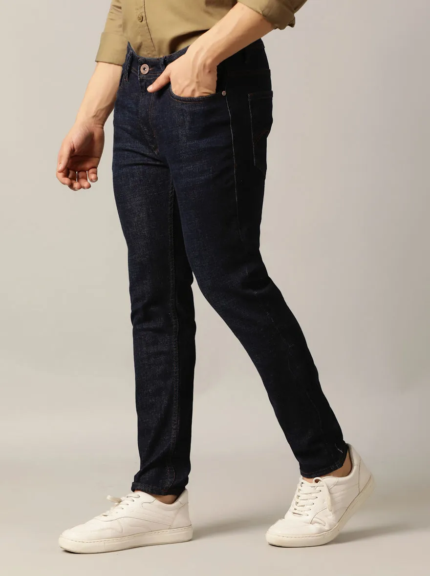 Tinted Deep Blue Washed Slim Fit Jeans | JadeBlue