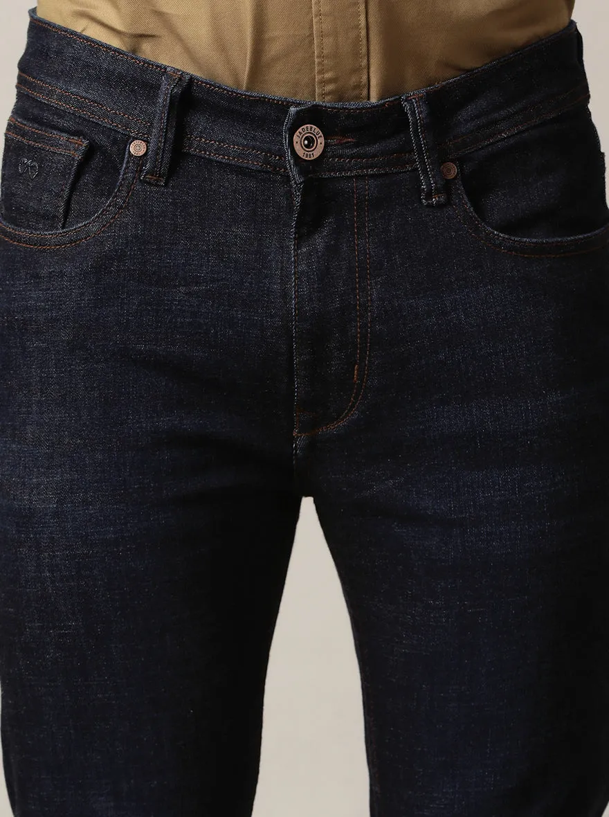 Tinted Deep Blue Washed Slim Fit Jeans | JadeBlue