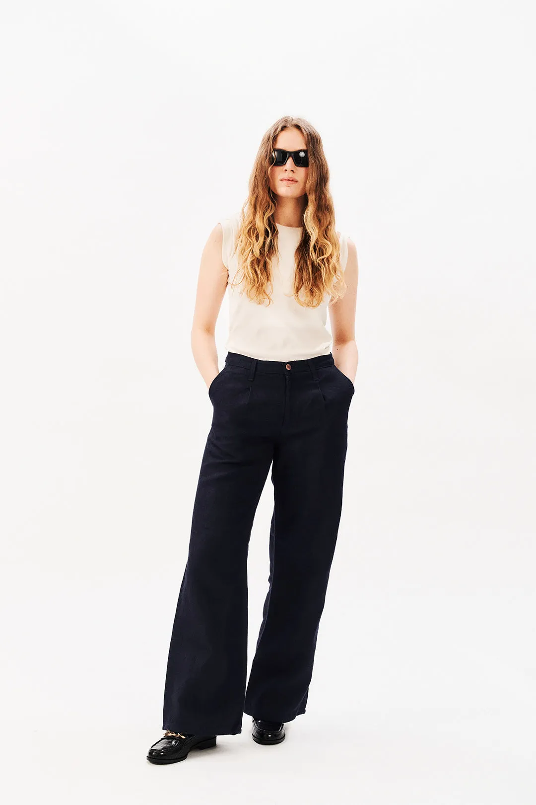 Women's high-waisted straight pants 100% Linen - Gabi