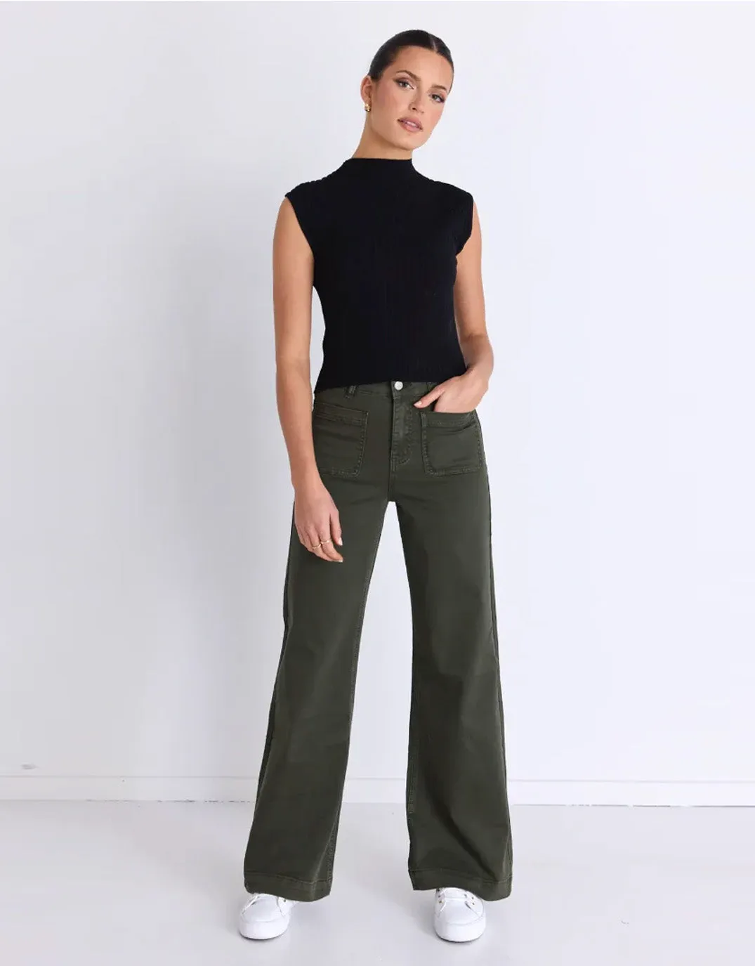 Zoey High Rise Stretch Denim Jean - Dark Khaki